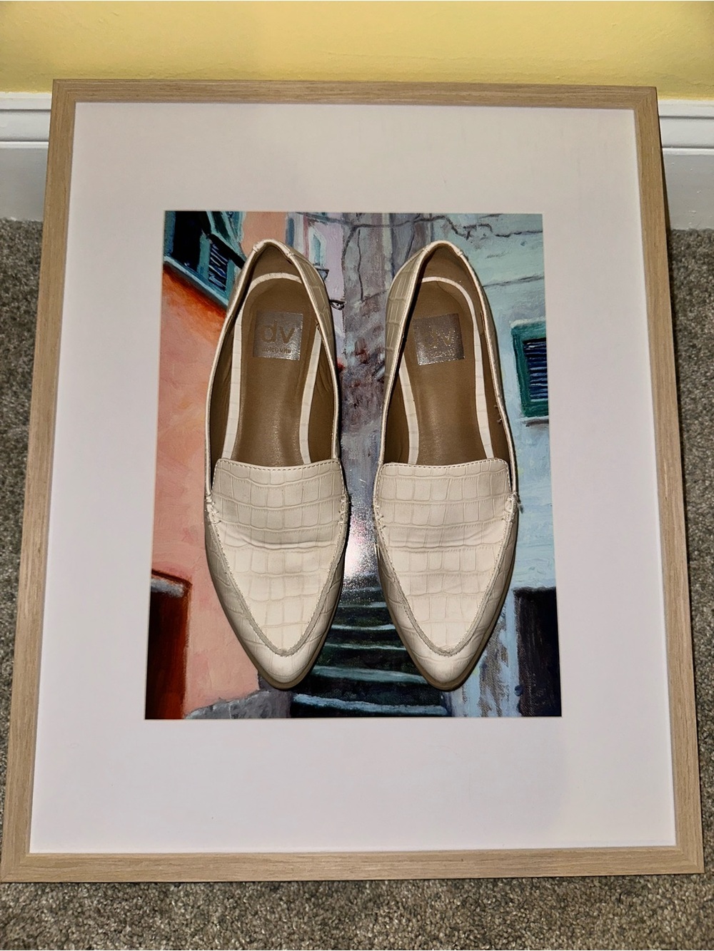 DV by Dolce Vita Cream Croc-Embossed Pointed Loafers